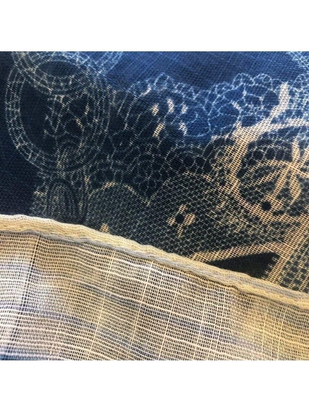 Italy Fulars large scarf wrap. Blue white frayed ends art to wear artsy - Picture 4 of 13